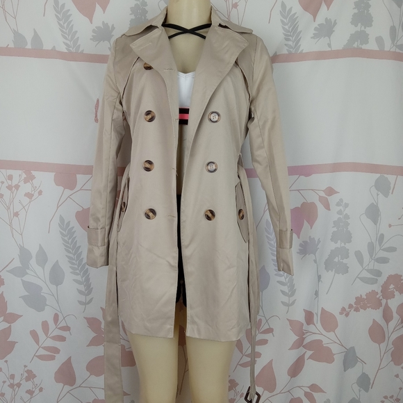 Women's Double Breasted Trench Coats MidLength Belted Overcoat Long Dress Jacket - Picture 2 of 6